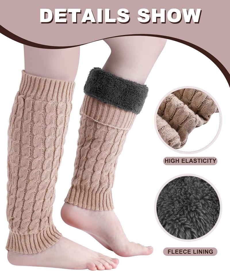 Chuarry 4 Pairs Women's Fleece Lined Leg Warmers Fuzzy Knit Double Layer Leg Warmer Long Boot Socks for Skating Daily Wear - Image 4